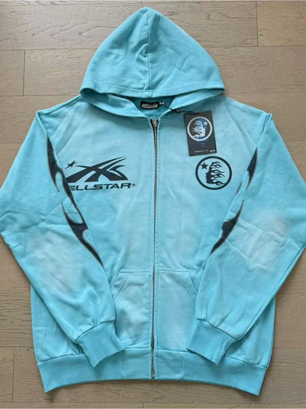 Hellstar Men's Zip-Up Hoodie in Light Blue